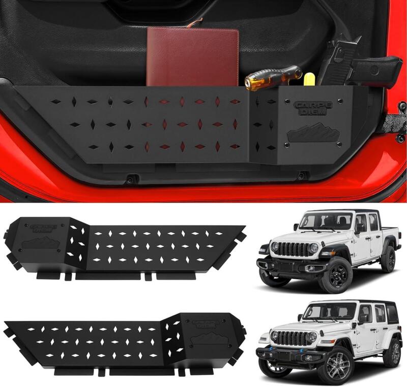 New smnuxwm Retail $131 Metal Front Door Pocket Storage Box for Jeep Wrangler JL JLU 4xe 2018-2025 & Jeep Gladiator JT 2020-2025 Accessories Interior Door Storage Expansion 2PSC (Front Door Pockets(Black Icon))