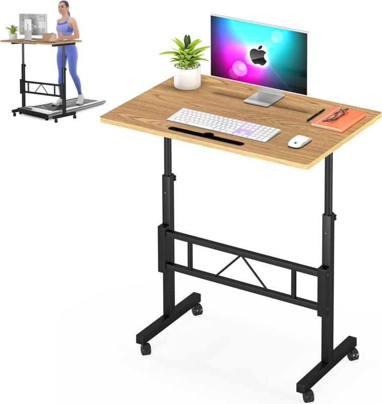 New Klvied Small Standing Desk Adjustable Height for Sitting and Standing, Portable Laptop Table for Walking Pad,Oak