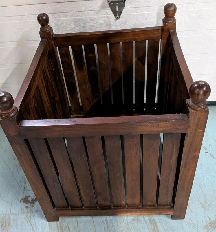 Vintage Wooden Slatted Storage Box. 21.5" by 21.5" by 25.5"