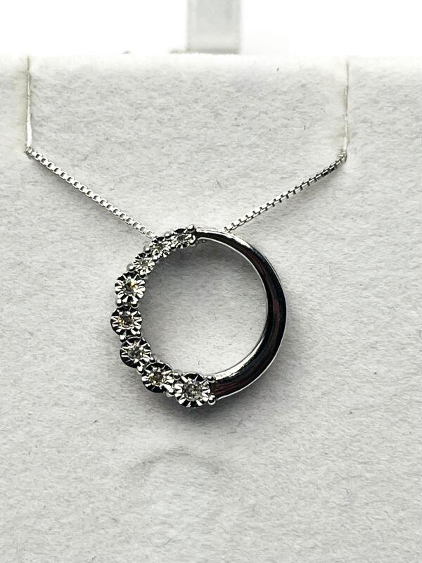 Sterling Silver Natural Diamond (0.11ct) Circle Pendant with Sterling Silver Chain, comes with APPRAISAL $280.00.