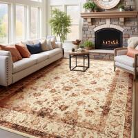 New Zentavio Area Rugs 6x9 Washable Non-Slip Kid & Pet Friendly Living Room Carpets Vintage Floral Foldable Thin Low Pile Rug for Bedroom Kitchen Dining Room Brown