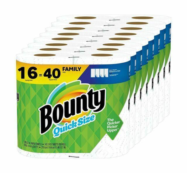 New Bounty Paper Towels Quick Size, White, 16 Family Rolls = 40 Regular Rolls