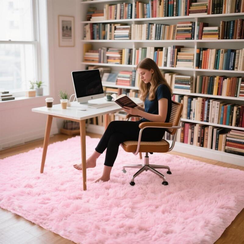 New Retail $218 Pink Area Rugs for Girls Bedroom, 9x12 Fluffy Fuzzy Shaggy Carpet for Kids Playroom Nursery Living Room, Thick Soft Plush Mat for Kids Baby Boys Teen Dorm Home Decor Aesthetic