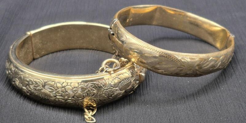 2 Vintage Hinged Bracelets - 1 Bracelet Stamped G.F.