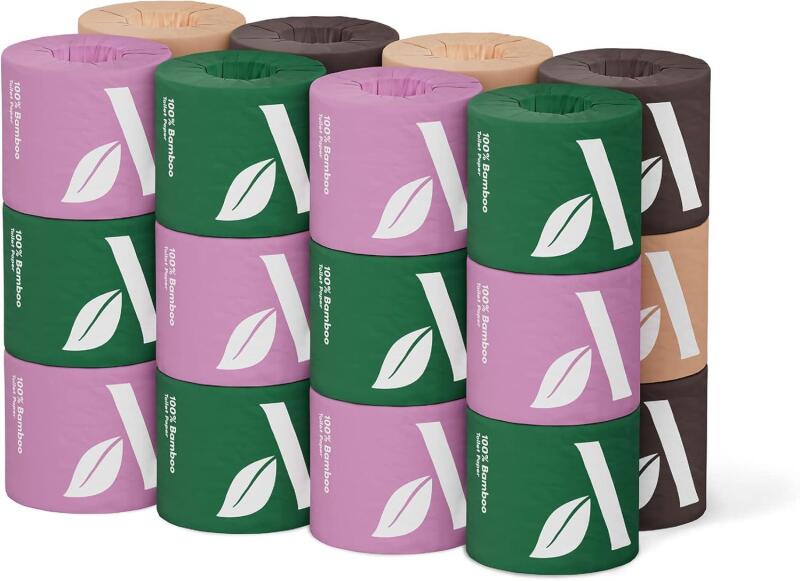 New Amazon Aware 100% Bamboo 3-Ply Toilet Paper, Unscented, 24 Rolls, FSC Certified, 350 Sheets, 8400 Count, Pack of 24, Plastic-Free