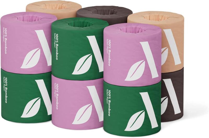 Amazon Aware 100% 3-ply Bamboo Toilet Paper, Unscented, 12 Rolls, 350 Sheets per roll, Total 4200 Sheets, Plastic-Free