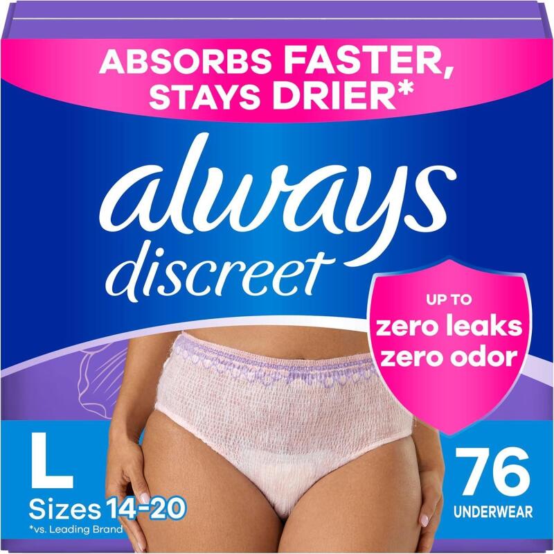 Always Discreet Boutique Incontinence and Postpartum Underwear for Women, Maximum Protection, Small/Medium, Rosy, 48 Count (4 Packs of 12)