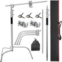 New Altson Pro 100% Stainless Steel Heavy Duty C Stand with Boom Arm, Max Height 10.5ft/320cm Photography Light Stand with 4.2ft/128cm Holding Arm, 2 Grip Head for Studio Monolight, Softbox, Reflector
