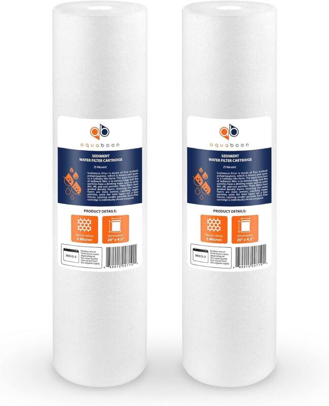 New Aquaboon 5 Micron 20 x 4.5 Whole House Sediment Filter Cartridge 20 inch Water Filter Replacement Compatible with DGD-5005-20, FP25B, AP810-2, 2-Pack