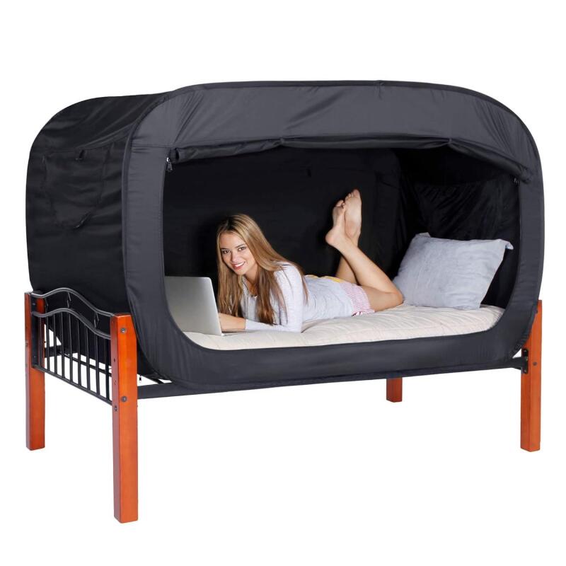 New ANC POP Bed Tent Full Bed Canopy Portable Dream Tent for Adult Indoor Sleeping Tents with 2 Doors Breathable Private Space Tents, Black