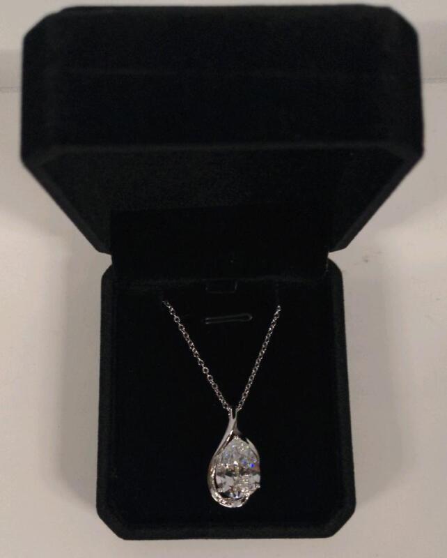 New Platinum Plated 6.Oct Pear Cut Simulated Diamond Necklace - Adjustable Chain 16" to 18" Long