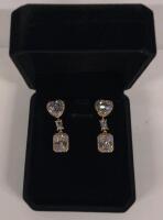 New 18K Gold Plated 4.Oct Emerald &3.0ct Heart Cut Simulated Diamond Dangle Earrings