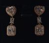 New 18K Gold Plated 4.Oct Emerald &3.0ct Heart Cut Simulated Diamond Dangle Earrings - 2