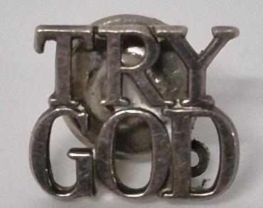 STAMPED Sterling Tiffany & Co. " Try God" Pin 0.5" Long