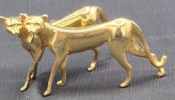2 Vintage Miniature Metal Cat Figures 3" Long