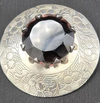 Beautiful Vintage Mizpan Brooch 2.75" Diameter with Large Purple Stone