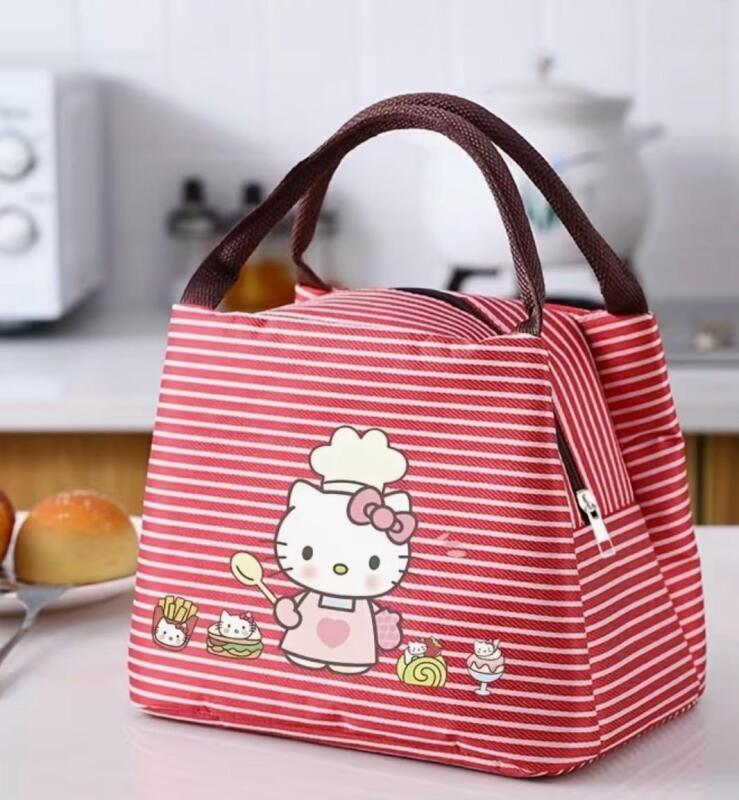 Sanrio Hello Kitty Striped Insulated Lunch Bag Thermal Food Carrier with Sturdy Handles, Machine Washable Secure Zipper Closure Approximately 9 x 6 x 6.5&rsquo;&rsquo; Stock photos added