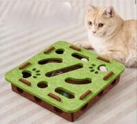 Interactive Cat Puzzle Box with Scratching Posts & Paw Print Cut-Outs Mental Stimulation Toy for Cats Green & Brown Design Approximately 11.8 x 11.8 x3&rsquo;&rsquo; stock photos added<br/>