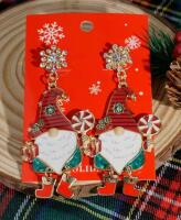 Festive Christmas Dangle Earrings Pierced Post back Adorable Santa Gnomes Rhinestone Alloy Drop Earrings approximately 2.95&rsquo;&rsquo; drop Stock photos added