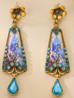 Beautiful Vintage Floral Earrings Copper Alloy Elegant Dangle with Teardrop Accents Post backs stamped 925 approx 2.95 x 1.30&rsquo;&rsquo; stock photos added