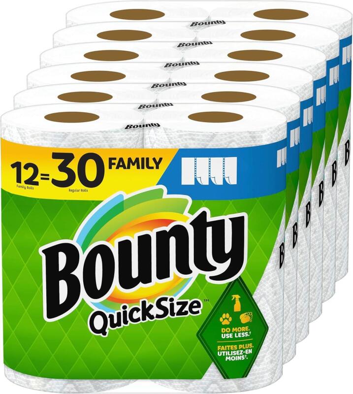 New Bounty Quick-Size Paper Towels, 12 Family Rolls, White Retail $83.99