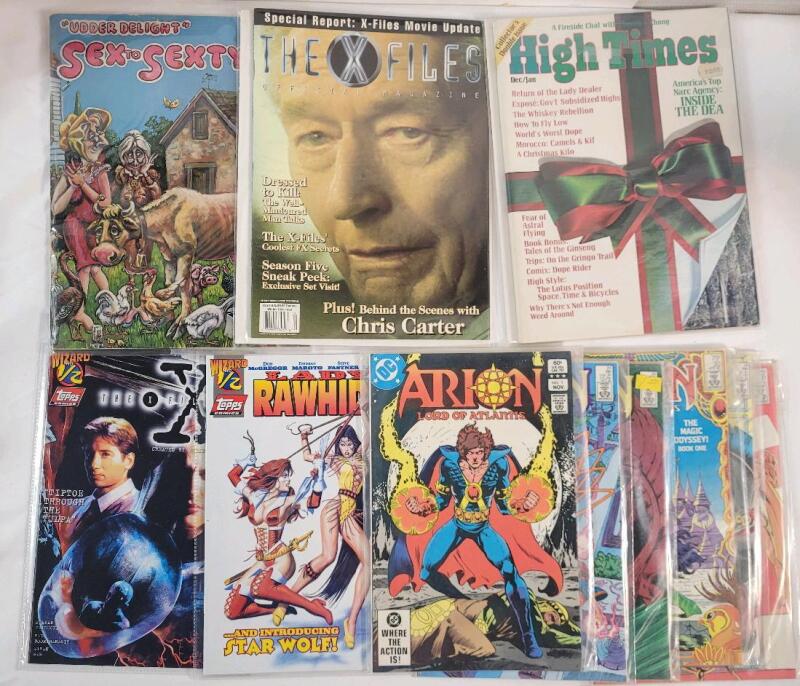 Vintage Magazine & Comic Lot . Includes : High Times , The X-Files Mag. , Adult Joke Magazine , Arion Comics , Lady Rawhide No. &frac12; & The X-Files No. &frac12;