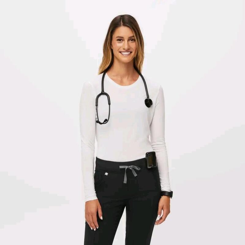 New Size XS Women's FIGS Crewneck Long-Sleeve Underscrub Top. White, Retails $58