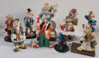 Nine (9) Clown Figurines . Measures 5" to 7" tall