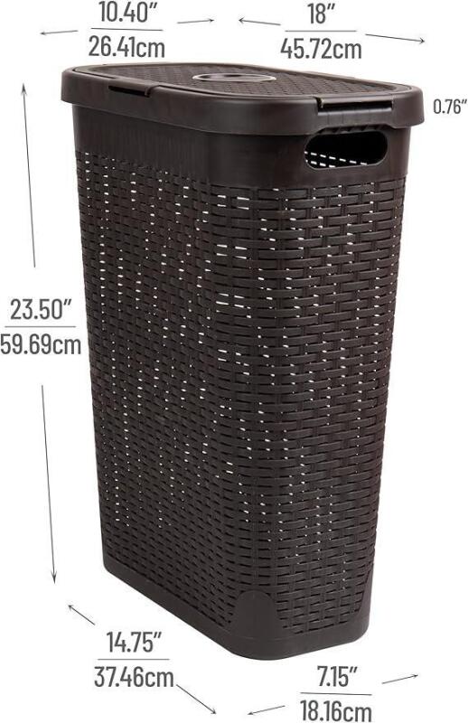New Mind Reader Slim Laundry Hamper with Lid, 40L Clothes Basket, Premium Wicker Design, Plastic, Brown