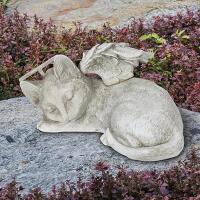 New Exhart Cat Statue, Solar Pet Memorial Sleeping Cat Garden Sculpture with Angel Wings, LED Light Halo, Outdoor Garden Decoration, 12 x 6.5 Inch