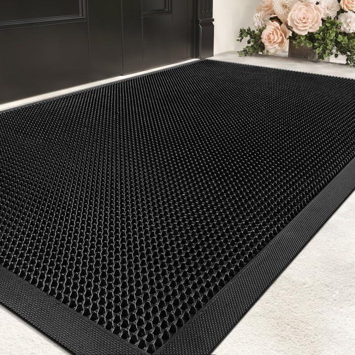 New 36"x48" Black Color&Geometry Large Rubber Outdoor Mats for Front Door Outside & Indoor Entrance Patio Waterproof Heavy Duty Entry Doormat -