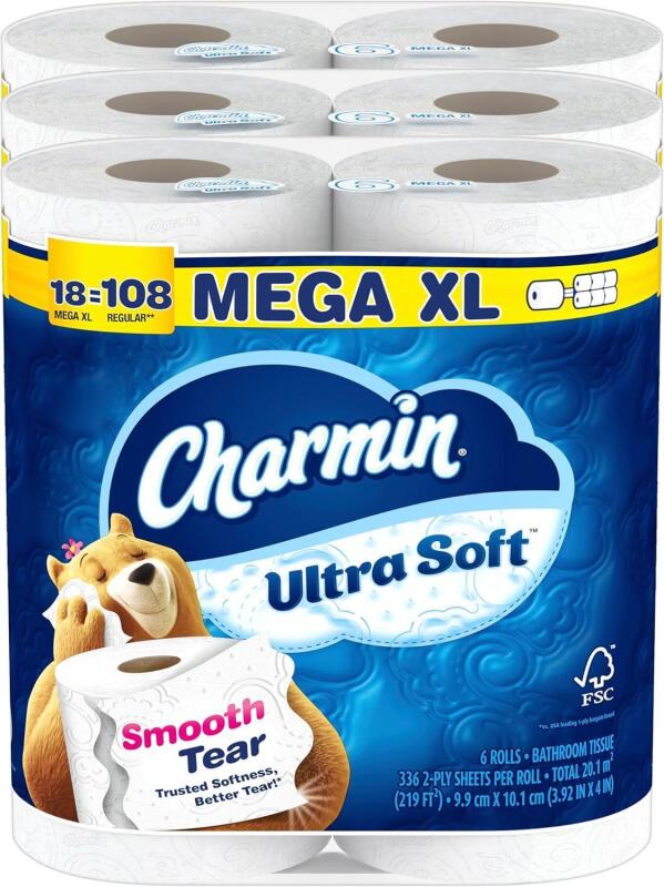 New Charmin Ultra Strong Toilet Paper, 18 Mega XL Rolls = 108 Regular Rolls