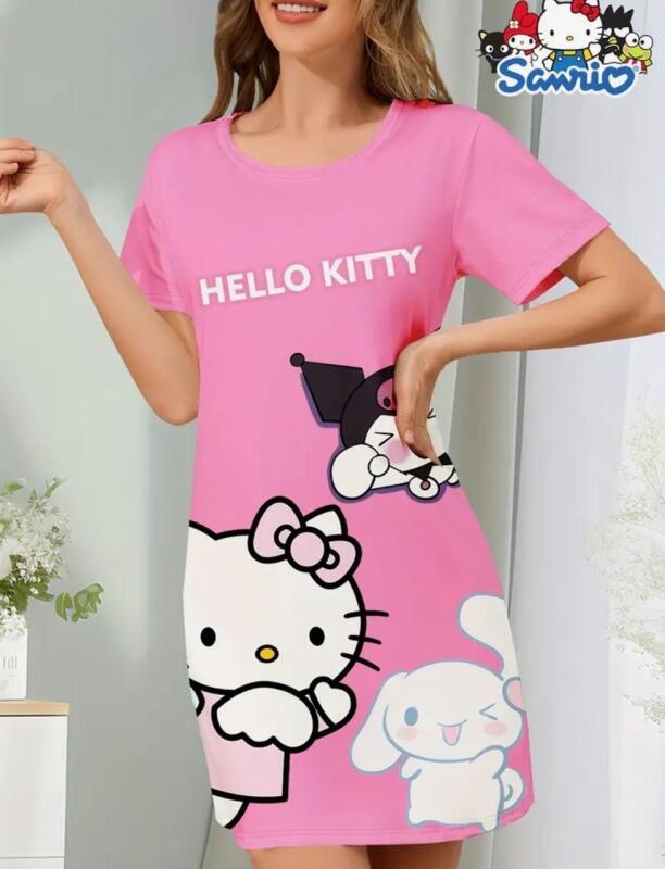 New Women&rsquo;s Size XL Sanrio Hello Kitty Casual Comfortable Nightdress Loose Fit Short Sleeve Skirt 95% Polyester 5% Elastane Machine Washable stock photos added