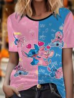 New Size XL Women's Stitch Elegant Print T-Shirt - Pink & Short Sleeve Round Neck Tee with "I Love Stitch" Design 95% Pilyester 5% Spadex Machine Washable Stock photos added