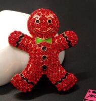 New Delicious Red Rhinestone Bow Gingerbread Crystal Brooch /Pendant Tagged Betsey Johnson approximately 1.85 x 2.20&rsquo;&rsquo; stock photos added