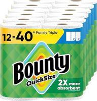New Bounty Retail $123 Quick-Size Paper Towels, White, 12 Family Triple Rolls = 40 Regular Rolls