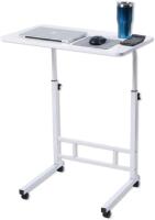 New Japard Small Desk on Wheels, Mobile TV Tray Table Rolling Desk for Bed Sofa, Adjustable Height 23.6" Wide C-Shape Loadable 66lbs (White)