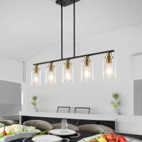 New Island Light for Kitchen, 5-Light Matte Black and Gold Finish Kitchen Island Light with Clear Glass Shades for Dining Table