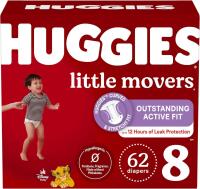 New Huggies Size 8 Diapers, Little Movers Baby Diapers, Size 8 (46+ lbs), 62 Count