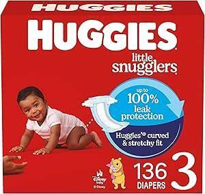 New Huggies Size 3 Diapers, Little Snugglers Baby Diapers, Size 3 (16-28 lbs), 136 Count, Packaging May Vary