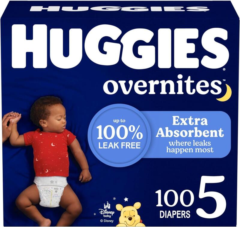 New Huggies Overnites Size 5 Overnight Diapers (27+ lbs), 50 Ct, Packaging May Vary