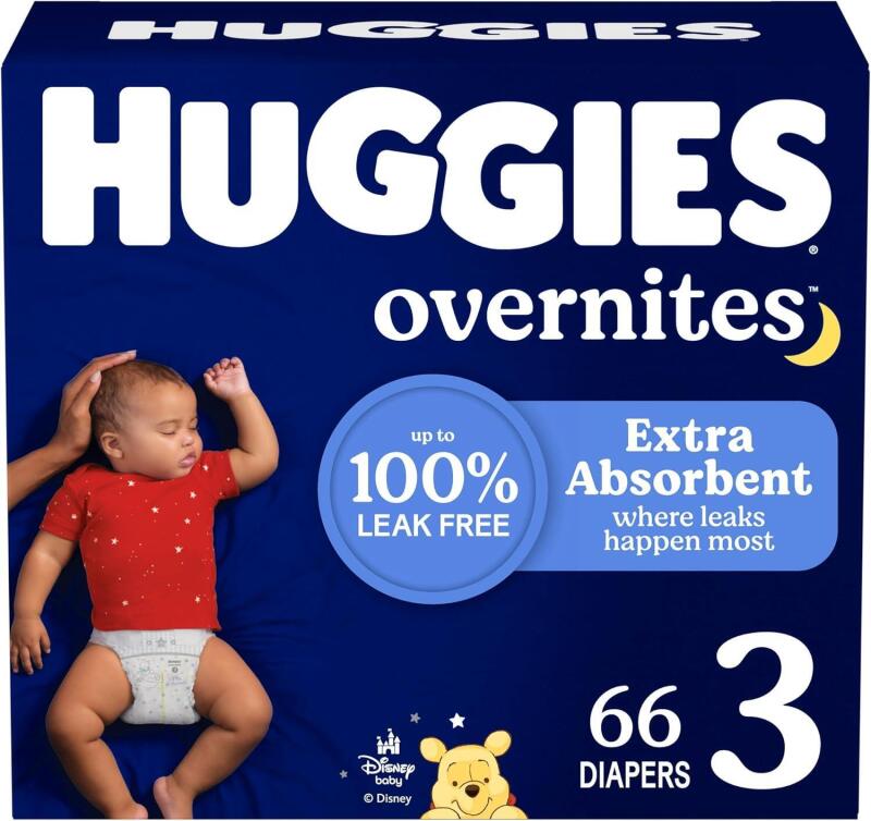 New Huggies Overnites Size 3 Overnight Diapers (16-28 lbs), 66 Ct, Packaging May Vary