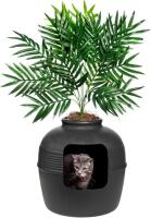 New Good Pet Stuff Hidden Cat Litter Box Enclosure with Artificial Plant, Decorative Round Planter, Vented Carbon Charcoal Filter for Odor Control, Easy-to-Clean, Made in USA, Base Kit, Brown