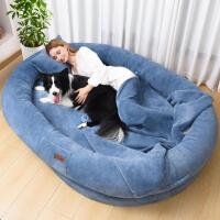 New Fvkind Human Dog Bed for Adults, 73"x56"x12" Washable Orthopedic Size, Faux Fur Removable, Cozy Large Present with Blanket and Pillow, Grayish Blue