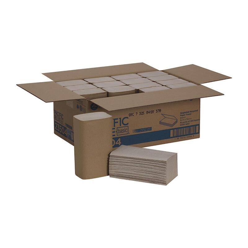 New Georgia-Pacific Pacific Blue Basic S-Fold Recycled Paper Towels by GP PRO (Georgia-Pacific),Brown,23504,250 Towels Per Pack,16 Packs Per Case (4000 Total),9.20'' x 10.20
