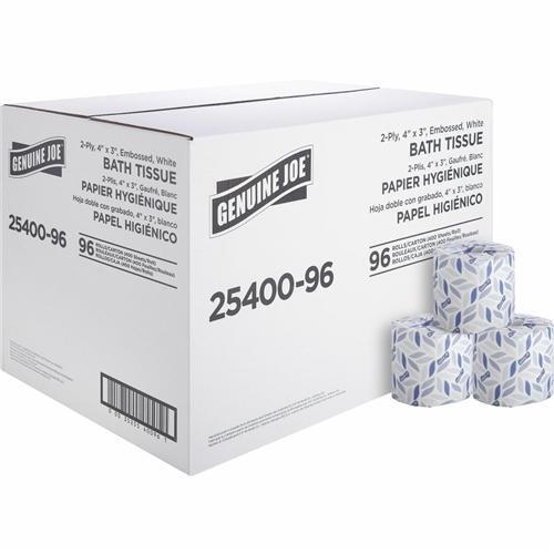 New Genuine Joe Standard Bath Tissue, 3" x 4", 2-Ply, 400 Sheets/Roll, 96 Count