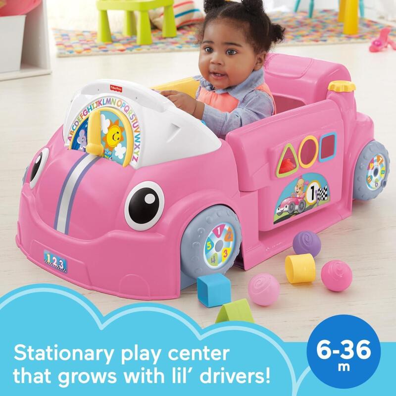 New Fisher-Price Baby Learning Toy Laugh & Learn Crawl Around Car Activity Center with Smart Stages for Infants Ages 6+ Months, Pink