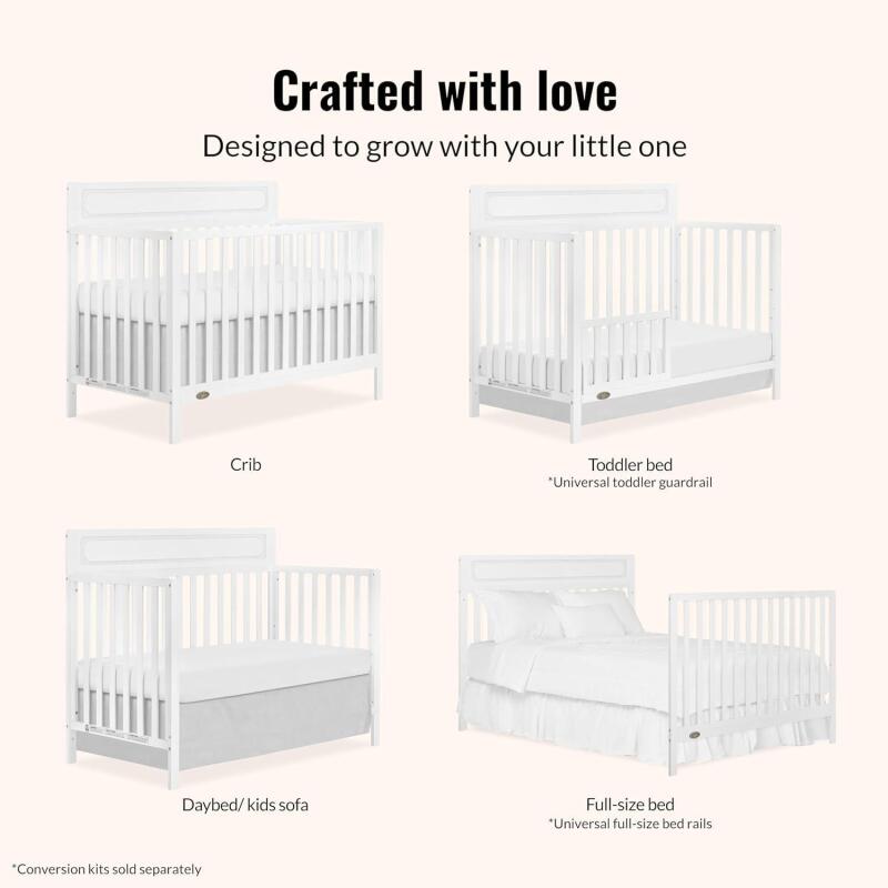 New Dream On Me Avery 5-in-1 Convertible Full-Size Baby Crib in White, GreenGuard Gold & JPMA, 3 Mattress Heights, Converts to Toddler, Day & Full-Size Bed, Create a Safe and Baby-Friendly Nursery