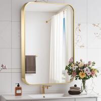 New CLBA Gold Bathroom Mirror, 48x30 Inch Brushed Gold Mirror, Aluminum Alloy Framed Vanity Mirror, Rounded Rectangle Bathroom Mirror for Over Sink, Anti-Rust Wall Mirror (Horizontally or Vertically)