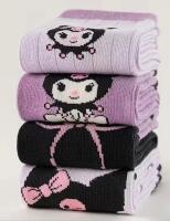 New Women&rsquo;s 4 Pairs of Sanrio for kuromi Socks - Cute Long Tube Socks with Bowknots, Hearts & Stars, Purple & Black 11.8&rsquo;&rsquo; long 100% Knit Fabric Polyester Machine Wash stock photos added colours may vary